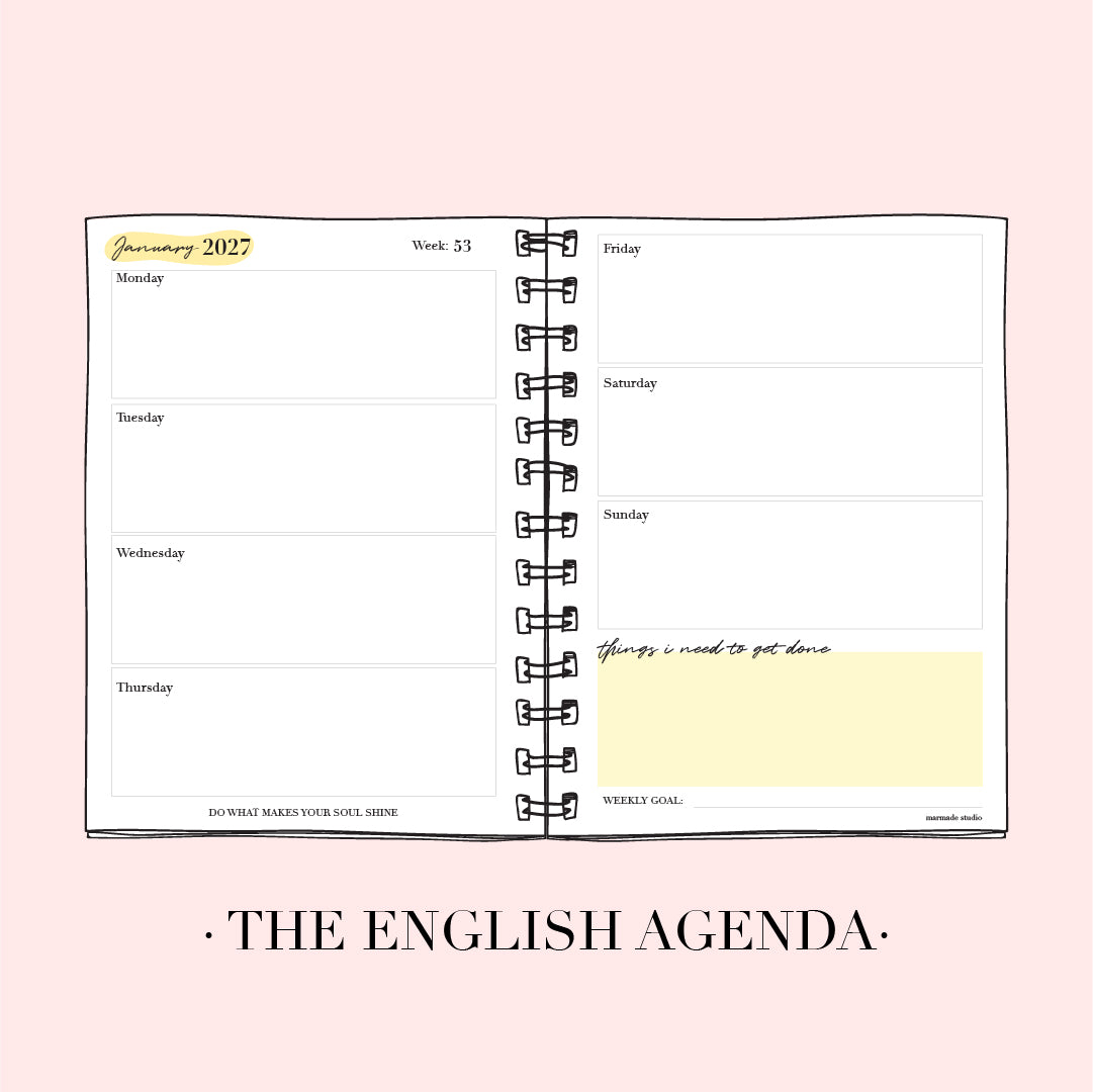English weekly planner 2027